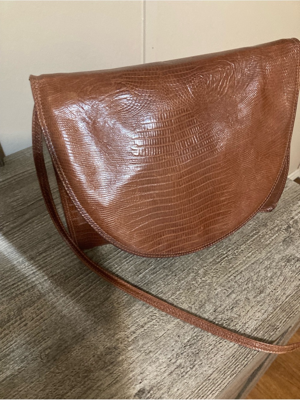 Brown Croc-Embossed Leather Crossbody Bag Vintage Neiman Marcus